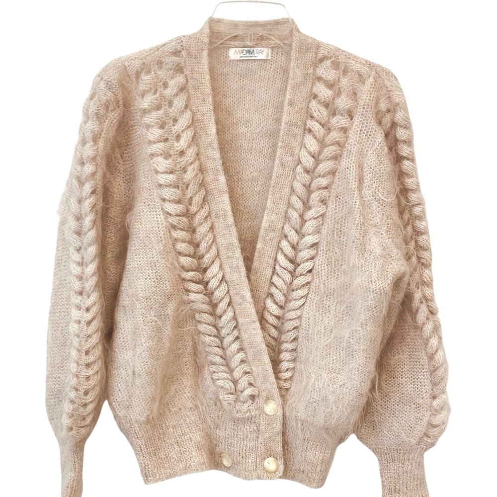 Vintage look Mohair Cardigan Sweater - heathered pink